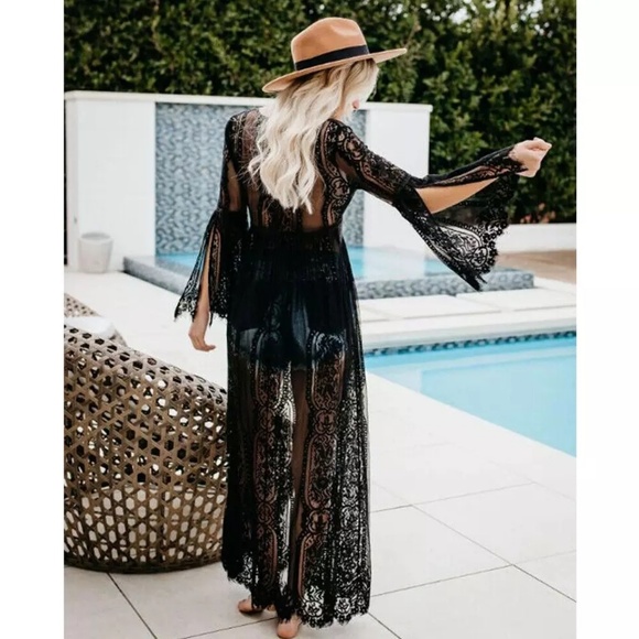 New Flare Sleeves Maxi Lace Cover Up - Picture 4 of 5